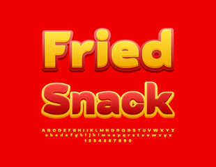 Vectors advertising flyer Fried Snack for Cafe and Restaurant. Bright Stylish Font. Artistic Alphabet Letters and Numbers set.