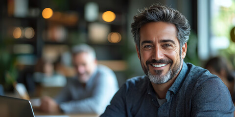 Obraz premium Smiling man sitting in a cafe