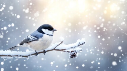 Obraz premium Sweet bird on white snow