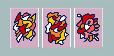 Set wall decor print art abstract shape and line