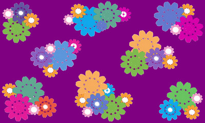 Cute seamless colorful floral pattern on a bright purple background.
