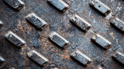 Metal surface with steel texture, selective focus.