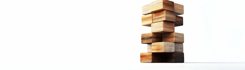 Policy Jenga Tower: Illustration of Multi-Dimensional Policy Areas with Detailed Icons, Panning Camera View on White Background for Stability Insights