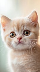 Adorable Kitten Portrait: A close-up of a fluffy, cream-colored kitten, eyes wide with curiosity and innocence, against a soft, blurred background.