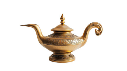 Fototapeta premium gold Arabian genie lamp on a white transparent background