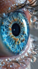 Fototapeta premium Close-up Macro Photography of a Blue Eye with Water Drops