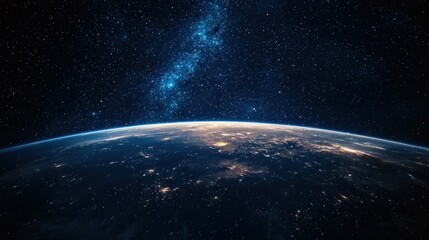 Fototapeta premium Earth From Space With Milky Way Galaxy and City Lights