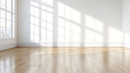 Fototapeta premium Empty Room with Window Sunlight and Wooden Floor