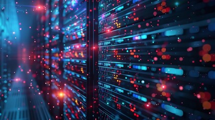 Fototapeta premium Cloud computing concept background with virtual cloud servers and data transfer visuals
