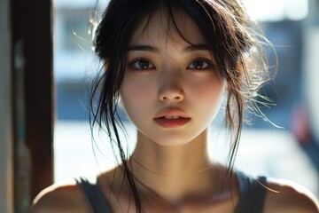 Portrait of a Japanese woman in her twenties showcasing modern casual style