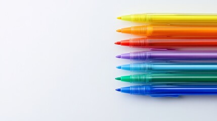 Fototapeta premium Colorful Gel Pens on White Background - High-Quality Photography with Copy Space for Text on the Left Side