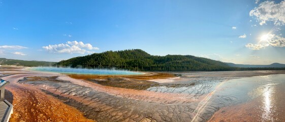 Colorful hot spring with steam