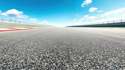 Fototapeta premium Asphalt Race Track with Red Line and Blue Sky
