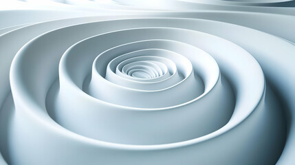 3D Spiraling Policy Impact Waves Concept: Close-Up View of Concentric Waves in Helix Pattern Representing Societal Effects - Isolated on White Background