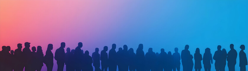 Plain Gradient Background: Silhouetted Voters in Voting Poses - Soft Blue to Dark Blue with Black Silhouettes for Election Day Promotion