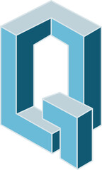 3D Block Geometric Letter Alphabet Vector Element Q
