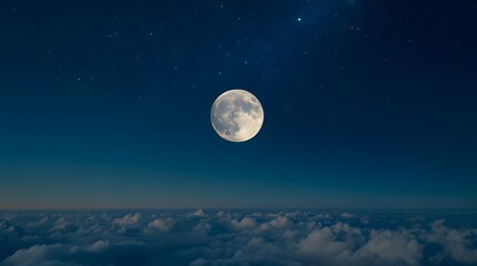 Fototapeta premium The full moon in the sky above the clouds is surrounded by a halo of light and in the sky, Generative AI