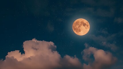 Obraz premium The full moon in the sky above the clouds is surrounded by a halo of light and in the sky, Generative AI