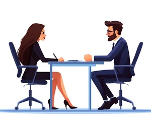Obraz premium Two professionals engage in a seated discussion at a table, focusing intently on their conversation in a business setting.