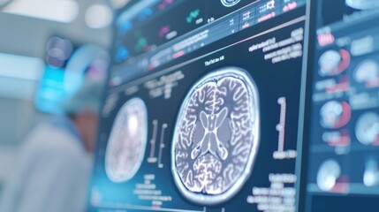 Advanced medical technology for brain diagnostics, utilizing intelligent software to enhance patient examination and improve healthcare outcomes in a hospital setting.
