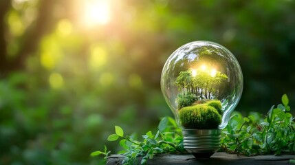 Green energy and nature in lightbulb