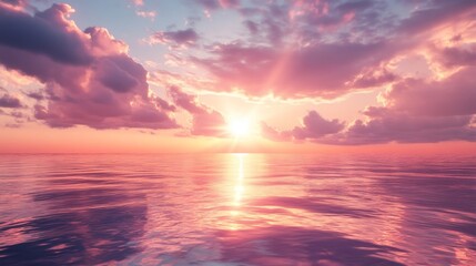 Fototapeta premium Pink Sunset Reflected in Calm Ocean Water