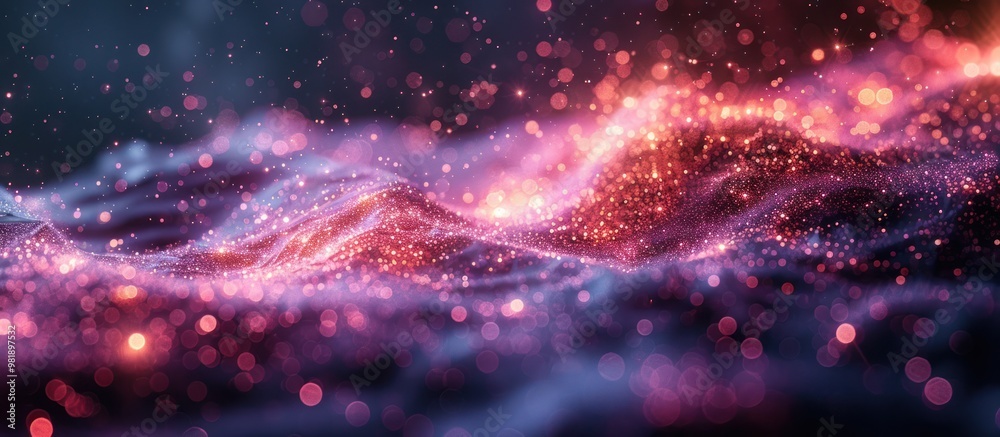 Wall mural Abstract Glittering Wave with Pink and Orange Hues