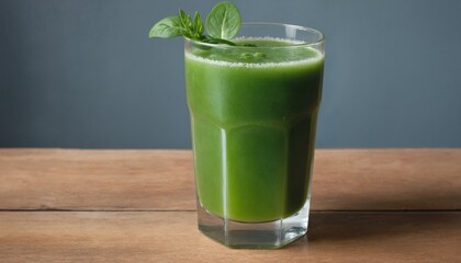 Fresh green juice with mint leaf garnish