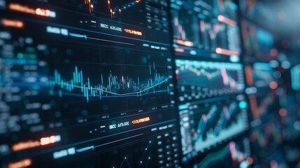A close-up of an AI-powered financial trading system analyzing market data and executing transactions.