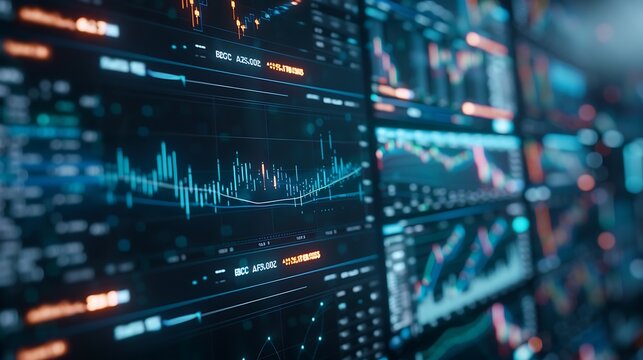 A close-up of an AI-powered financial trading system analyzing market data and executing transactions.
