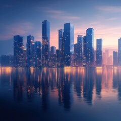 Fototapeta premium Cityscape Reflection at Dusk