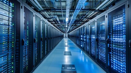 Fototapeta premium A cloud computing facility with servers, cooling systems, and energy-efficient design features.
