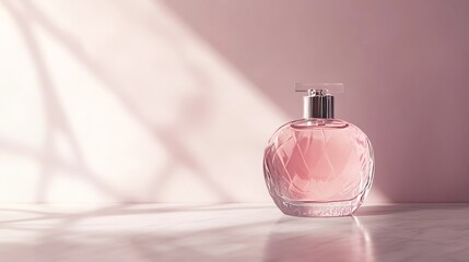 Perfume bottle on neutral, modern background