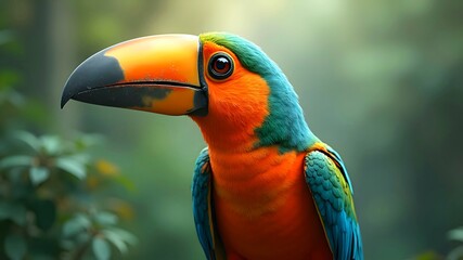 Fototapeta premium Green winged macaw portrait in high detailed illustration
