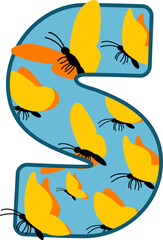 Butterfly Inside Letter Alphabet Vector Element S