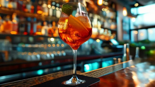 Enjoying a colorful cocktail at a bustling bar during an evening gathering with friends