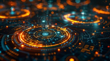 Cryptocurrency theme background with futuristic coin designs and interconnected digital networks