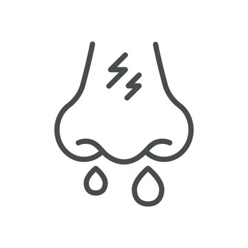 recommend clip art: Nasal Pain Icon. Thin Line Illustration of Nose with Pain and Droplets Representing Discomfort and Irritation. Medical Vector Sign for Sinus Pain and Nasal Health Issues