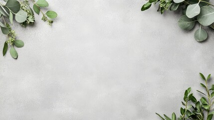 Fototapeta premium Greenery Border on Textured White Background