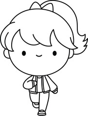 Cute Cartoon Runner Character in black and white coloring 