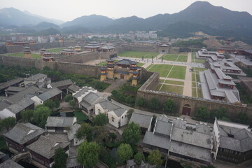 Ancient Chinese castles and villages. Wide view.