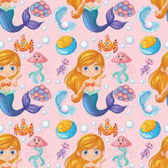 Underwater Mermaid and Sea Creatures