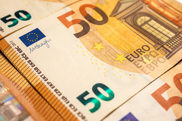 50 euro money background, euro banknotes, close-up