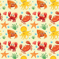 Colorful Marine Life Seamless Pattern
