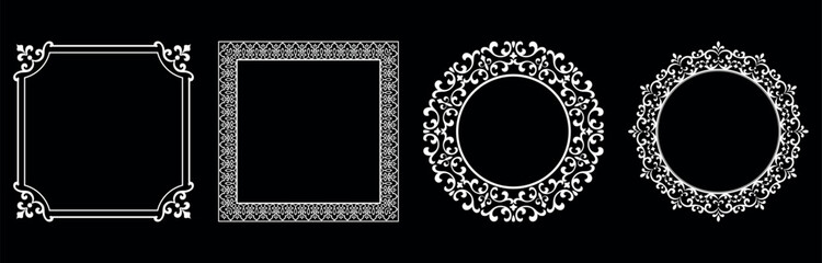 Set of decorative frames Elegant vector element for design in Eastern style, place for text. Floral black and white borders. Lace illustration for invitations and greeting cards.