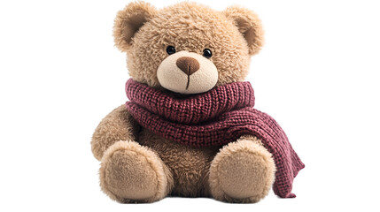 Obraz premium A teddy bear adorned with a colorful scarf, set against a contrasting black background, exuding warmth and charm.