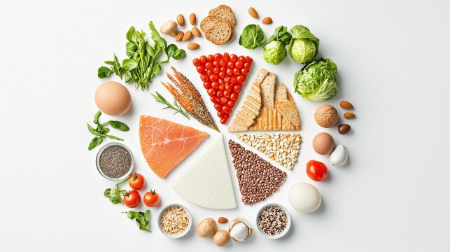 Balanced Diet Infographic: Visual Guide to Food Groups in Pie Chart Format with Dietary Guidelines and Serving Sizes