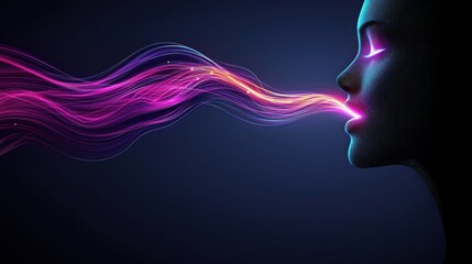 Obraz premium Abstract Woman Profile with Flowing Digital Lines in Neon Light Digital Art