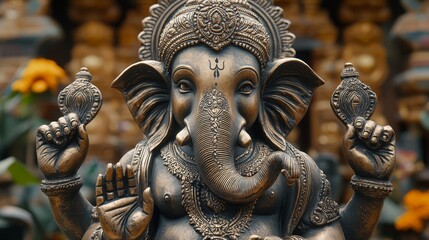 Fototapeta premium Close up of a Golden Ganesha Statue