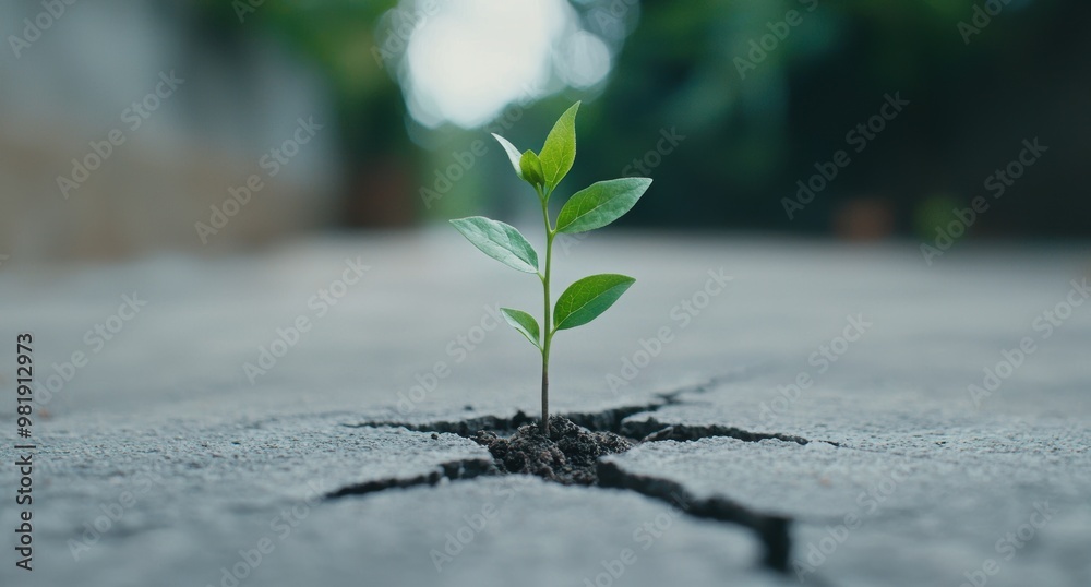 Wall mural resilient plant growing through concrete